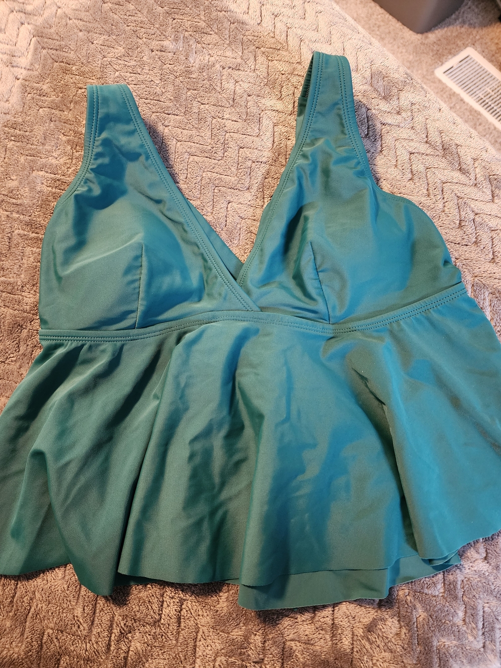 Teal V-Neck Peplum Swim Top